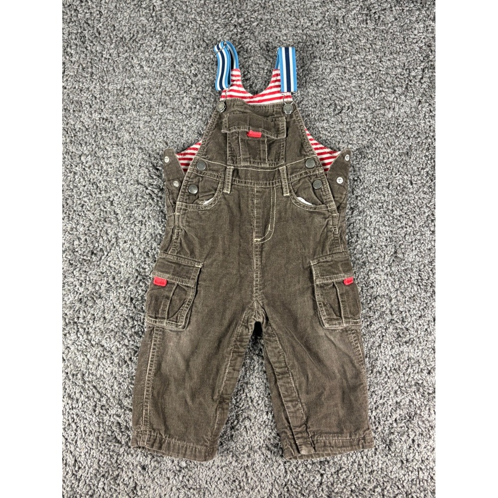 Baby Boden Brown Corduroy Cargo Overalls Striped Lining 12-18 Months 72071